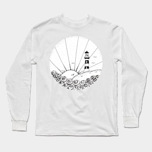 Whimsical Lighthouse Daylight Ink Illustration Long Sleeve T-Shirt